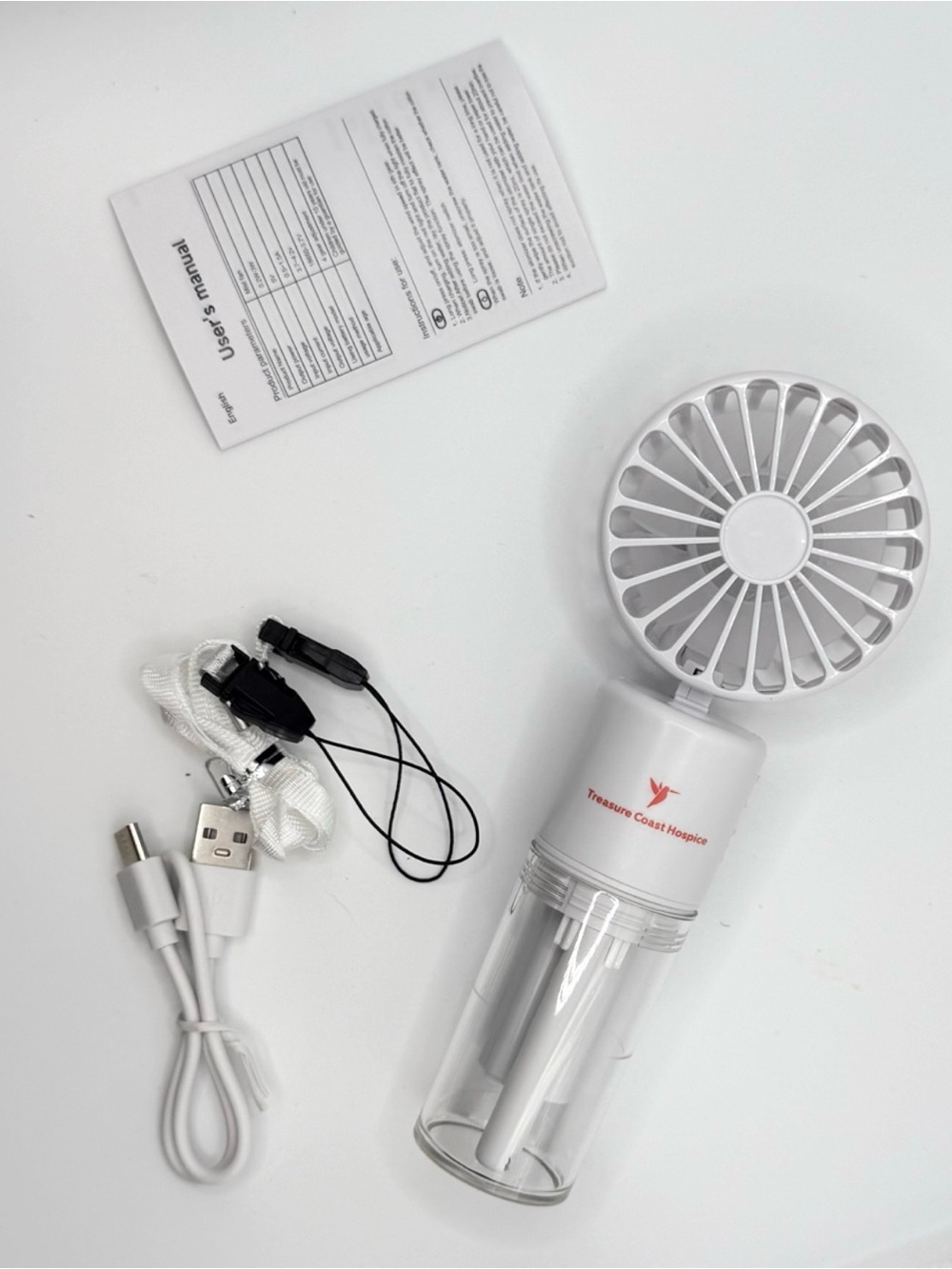 White Portable Mist Fan - Personal Cooling & Humidifier